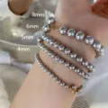 Graues Perlenarmband Mehrere Größenausführungen, elegantes Metallverschlussdesign Alltag. - 3mm (Umfang 16cm) / Grau
