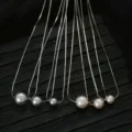 S925 Sterling Silber Einzelperle Halskette fuer Damen elegante Schluesselbeinkette Perle. - 10mm Hanfgrau Künstliche Perle / Silber