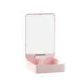 Portable LED makeup mirror with storage box, pink desktop folding vanity mirror for travel. - Pink