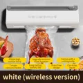 Wireless vacuum food sealer machine with cutter, 62Kpa high suction for dry and wet food. - Rechargeable with 10 Vacuum Bags / White