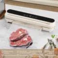 Mini household vacuum sealer machine for dry wet food packaging storage kitchen tool. - Beige / EU Plug 220V + 10 Vacuum Bags