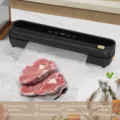 Automatic food vacuum sealer machine with strong suction, digital touch screen and built-in cutter. - Black / EU Plug 220V + 10 Vacuum Bags