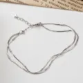 S925 silver double layer snake bone chain bracelet or anklet, elegant and shiny daily jewelry accessory - Double Layer Snake Bone Bracelet / White Gold