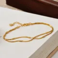 S925 sterling silver double layer snake bone bracelet shiny minimalist chic sparkling jewelry - Double Layer Snake Bone Bracelet / Gold