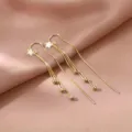 Boucles d'oreilles longue chaîne étoile argent S925 sterling avec perles délicates élégantes. - Argent 925 / Plaqué or