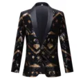 Men black gold sequin blazer shawl lapel geometric pattern party DJ wedding jacket - US Size XS / Black and Gold Triangle Sequin Top