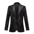 Men's black sequin shawl lapel slim suit jacket, perfect for party, stage and formal events. - US Size XS / Black