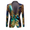 Chaqueta De Hombre Con Lentejuelas Y Motivo De Hoja Dorada Brillante Para Escenario - US S / Verde