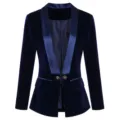 Detalle de chaqueta de terciopelo, blazer elegante y entallado para mujer con solapa. - 2XL / Azul