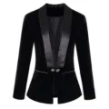 Detalle de chaqueta de terciopelo con solapa de saten negro y talle ajustado. - 2XL / Negro