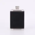 Stainless steel hip flask with black leather cover, portable pocket flask for outdoor travel. - Black