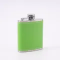 Portable stainless steel hip flask with green leather wrap and white stitching for outdoor camping. - 3 oz / 90 ml / Green