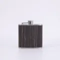 Stainless steel pocket flask wood grain texture detail view close up metal cap accessory - Style 5