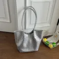 Sac cabas tisse argente pour femme, grand sac epaule elegant pour travail et voyage. - Argent