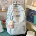 Charmant sac à dos bleu avec motif d'ours et joli pendentif en peluche de chien blanc pour filles - Avec Pendentif / Bleu