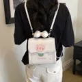 Petit sac à dos blanc pour femme, broderie de tulipe mignonne et noeud, sac bandoulière. - Blanc Cassé
