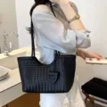 Sac cabas en cuir tressé noir élégant grande capacité sac à épaule bandoulière - Noir