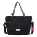 Grand sac cabas en toile noire pour femme, sac à épaule fourre-tout avec poignée corde. - Noir