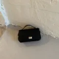 Black women's single shoulder crossbody bag with metal turn-lock and top handle style. - No Pendant / Black