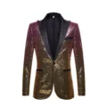 Men's gradient sequin blazer stylish single breasted party stage performance suit jacket - US Size XS / Pink Gold
