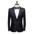 Men's Fashion Floral Tuxedo Jacket Slim Fit Shawl Lapel Party Blazer Groom Stage Clothing - 3XL / Tops / Black