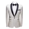 Men stylish floral tuxedo blazer slim fit shawl lapel suit jacket for party wedding groom - 3XL / Tops / Ivory