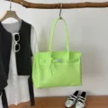 Neon green jelly tote bag, large capacity stylish shoulder bag for women daily commuting summer. - Green