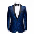 Men's blue floral suit jacket with black shawl lapel slim fit party blazer for wedding prom - 3XL / Tops / Blue