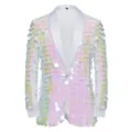 Blazer de lentejuelas para hombre chaqueta de traje brillante holográfica con solapa. - XS / Tops / Cuadrado Rosa y Blanco