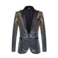 Men's stylish gradient sequin blazer jacket, perfect for stage performance and party wear. - US Size XS / Gold and Silver