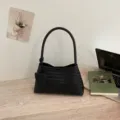 Sac porté épaule en cuir tressé noir sac a main rétro chic sac cabas décontracté polyvalent - Noir