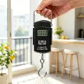 Portable electronic hanging scale with LCD display, high precision for kitchen use. - Black