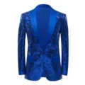 Men's royal blue sequin blazer slim fit tuxedo jacket with satin shawl lapel party wear. - S / Tops / Red Sequin