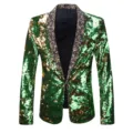 Chaqueta blazer de lentejuelas verde y oro para hombre elegante traje de fiesta clubwear - S / Verde
