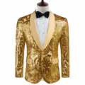 Blazer de lentejuelas doradas para hombre chaqueta de traje de boda de fiesta - XS / Tops / Dorado