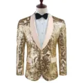 Blazer de lentejuelas doradas para hombre chaqueta elegante de boda fiesta escenario - S / Tops / Champán dorado