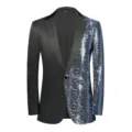 Men shiny sequin blazer single button asymmetric party suit jacket stylish casual outerwear - 2XL / Tops / Silver