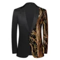 Mens fashion slim fit sequin blazer jacket gold branch pattern black party suit coat - XS / Tops / Gold Sequin