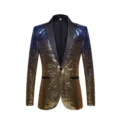 Men's Blue Gold Gradient Sequin Suit Jacket Stage Performance Blazer Single Breasted - Blue Gold