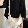 Grand sac porté épaule hobo décontracté pour femme, sac bandoulière minimaliste en cuir. - Blanc Cassé