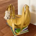 Elegante borsa a tracolla hobo gialla da donna, borsa casual in pelle PU stile dumpling. - Giallo