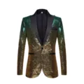 Men's Gradient Sequin Blazer Stage Performance Party Suit Jacket Slim Fit Tuxedo Coat - Green Gold