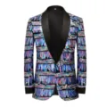 Detalle chaqueta lentejuelas, flecos coloridos, solapa chal negro, chaqueta hombre fiesta. - XS / Tops / Rayas de Colores