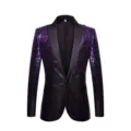 Men's gradient purple sequin blazer jacket for party stage performance single suit top - Purple Black
