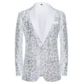 Mens sparkly sequin blazer jacket metallic geometric pattern party performance outerwear - Silver Triangle Sequin