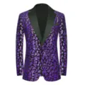 Men's purple triangle sequin suit jacket, stylish slim fit blazer for party and stage performance. - Purple Triangle Sequin