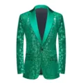 Men's green sequin blazer single button party prom evening tuxedo suit jacket coat - Green