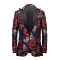 Men's Vintage Floral Jacquard Blazer Casual Slim Fit Suit Jacket Dark Blue Red - US S / Tops / Red Jacquard Peak Lapel