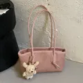 Grand sac cabas fourre-tout rose en cuir PU avec charmant pendentif d'ours pour femme. - Avec Pendentif / Rose