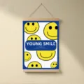 Klein blue cartoon yellow smiley face scroll hanging painting children room decor canvas art - W20 * H30 cm / XX-1